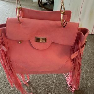 Pink faux suede nasty gal purse with fringe